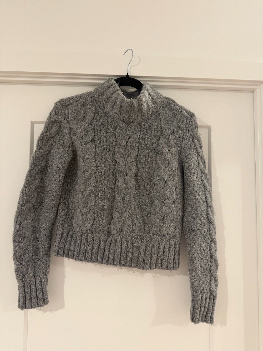 Grey Cable Knit Turtleneck Sweater - Women